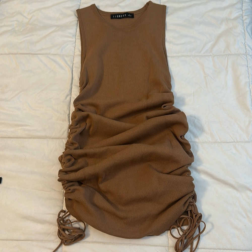 Lioness ruched adjustable mini or midi dress